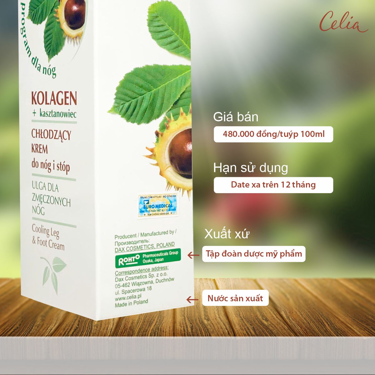 [DATE 12.2027] Kem chăm sóc chân Celia, chiết xuất hạt dẻ ngựa và collagen - Dung tích 100ml