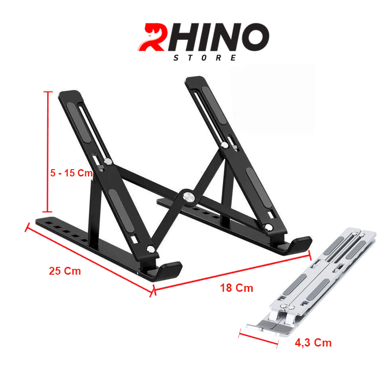 Giá đỡ Laptop, cho macbook, cho ipad tản nhiệt Rhino KLL101, kệ đỡ máy tính nhôm cao cấp, gấp gọn, tặng kèm túi đựng - Hàng chính hãng