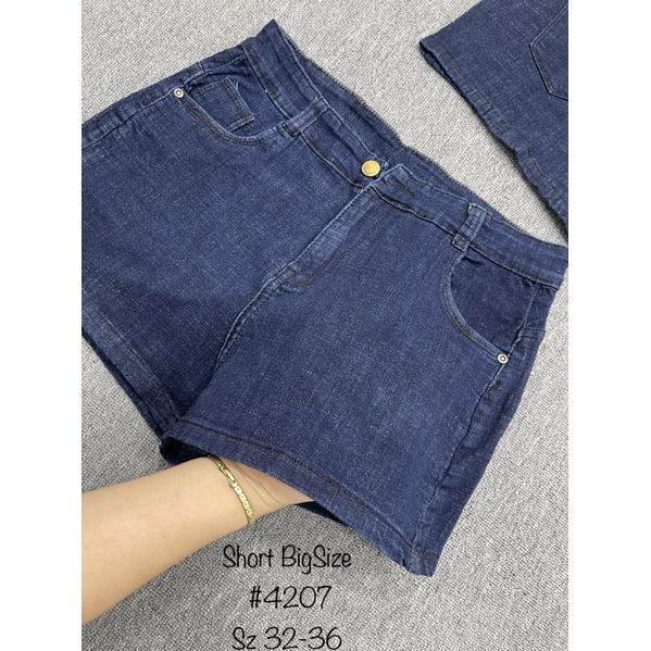 Quần short jeans nữ BigSize màu xanh đậm, co dãn mạnh, lưng cao