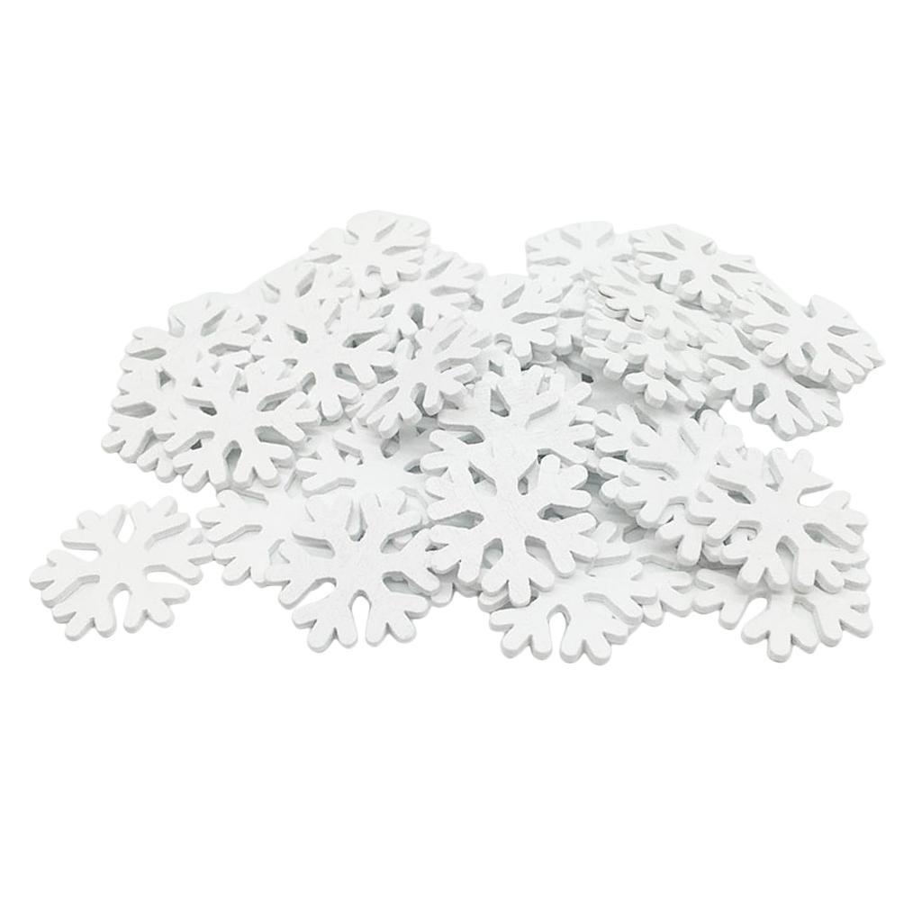 100 Pieces Pure White Wooden Snowflake Cutouts Craft Embellishment Wood Ornament for Wedding Christmas DIY Decor