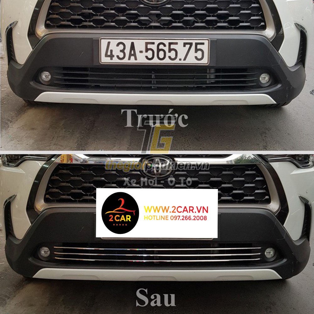 Ốp mặt Ca Lăng, calang xe Toyota Corolla Cross 2020, 2021, 2022 2023– 3 thanh Bên dưới biển số- ốp lưới tản nhiệt