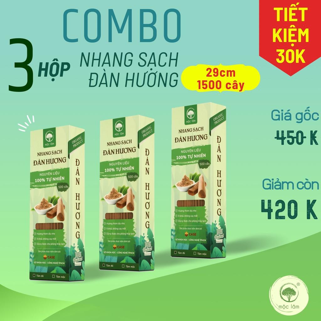 [COMBO 3Hộp] Nhang Sạch Đàn Hương 1500cây - 29cm - Nhang thiên nhiên MỘC LÂM