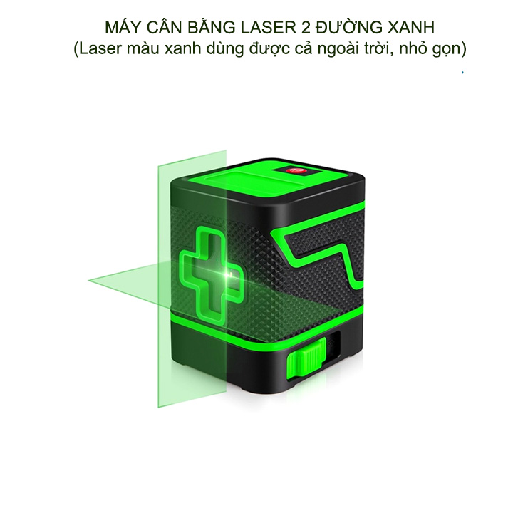 Máy tự cân bằng laser 2 đường vuông góc màu xanh, đo được ngoài trời