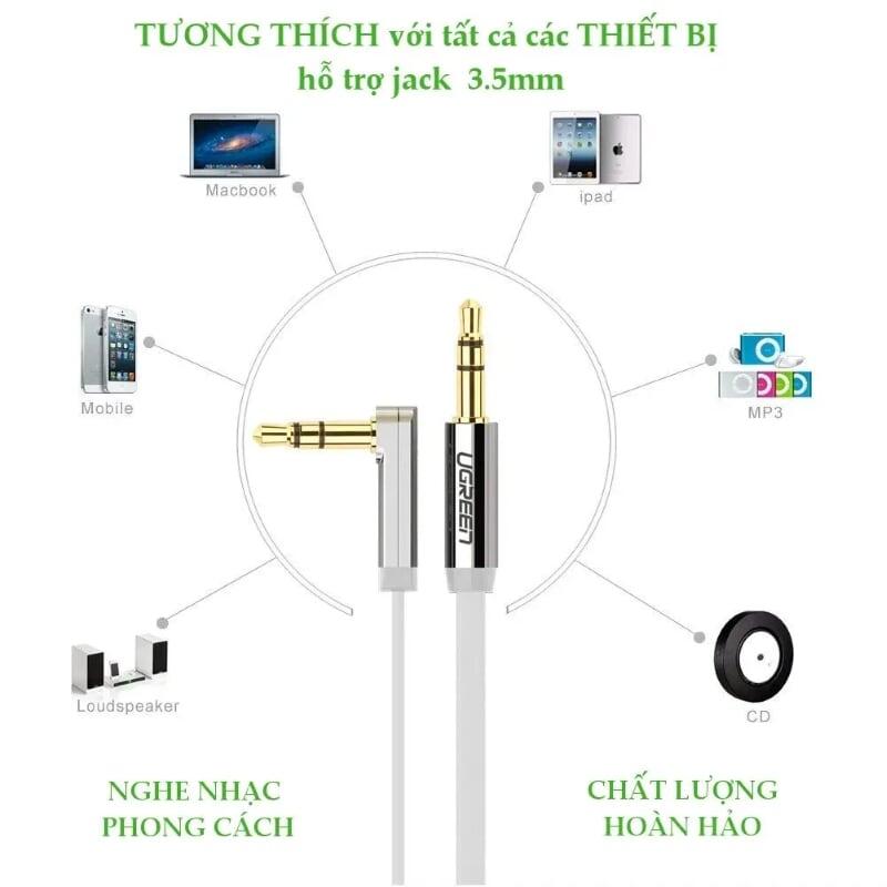 Ugreen UG10760AV119TK 3M Trắng Cáp âm thanh 2 đầu 3.5mm dương chữ L dây dẹt - HÀNG CHÍNH HÃNG