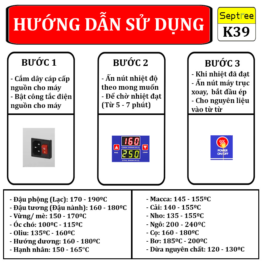 [ HÀNG NHẬP KHẨU] Máy ép dầu thực vật chuyên nghiệp nâng cấp hoàn toàn Septree K39 – Dùng cho gia đình, kinh doanh, nhà hàng, khách sạn