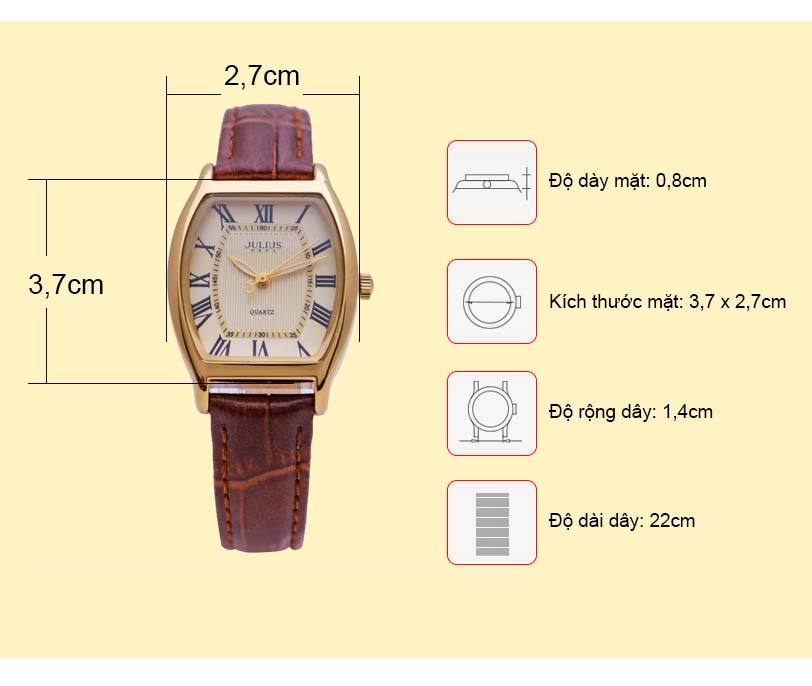 Đồng Hồ Nữ Julius Hàn Quốc JA-703LC Cổ Điển Dây Da Màu Nâu