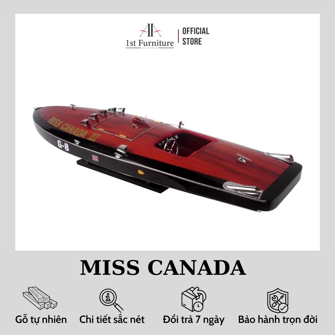 Mô hình cano MISS CANADA cao cấp, mô hình gỗ tự nhiên, làm quà tặng sang trọng 1st FURNITURE