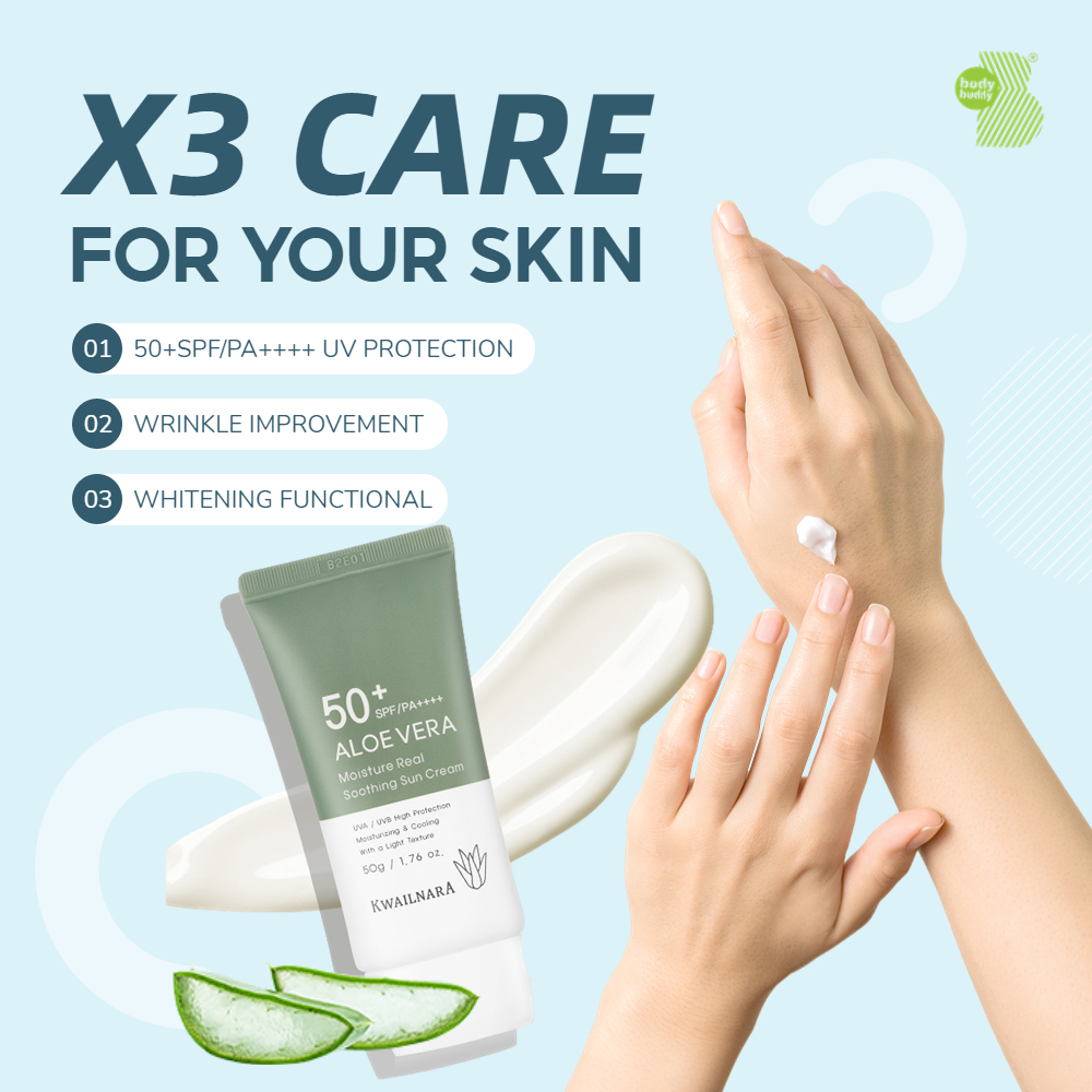 Kem chống nắng Lô hôi dịu da, kiềm dầu Kwailnara Aloe Vera Sun Cream SPF50+ PA++++ 50g