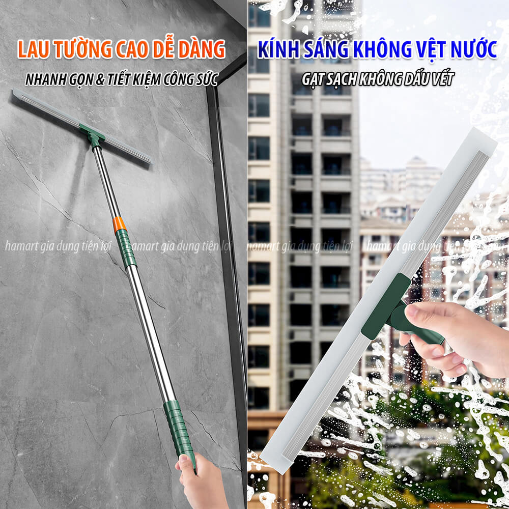 Chổi Gạt Nước Sàn Nhà Silicone Lau Kính Cán Dài Đa Năng Hamart Xoay 180º Quét Tóc Gầm Giường Khe Ghế