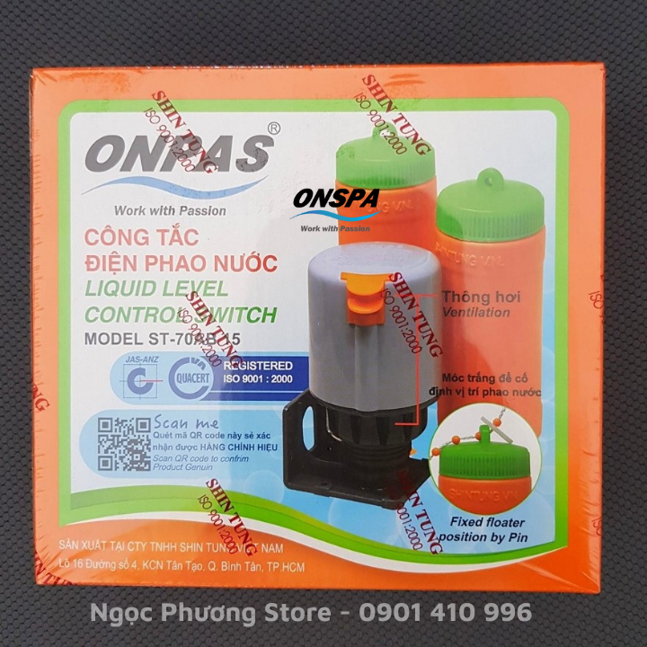 Phao Điện bơm nước ONPAS Tự động ngắt mở, Chống Tràn Chống Cạn, Tiếp Điểm Mạ Bạc Siêu Bền ST-70AB15