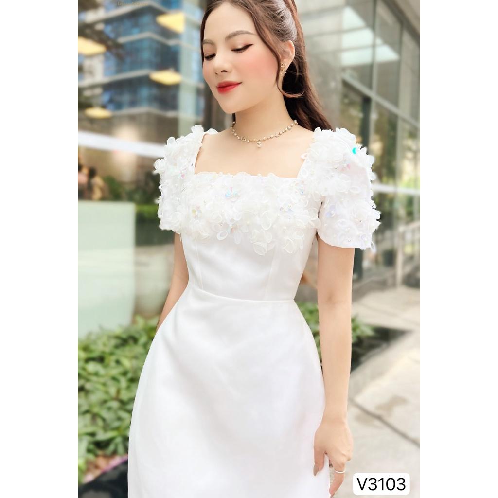 Đầm Thiết Kế V3103 Chất Liệu Vải Tafta Đính Kết Thủ Công - Đầm Dự Tiệc Sang Trọng Đủ Size SMLXL