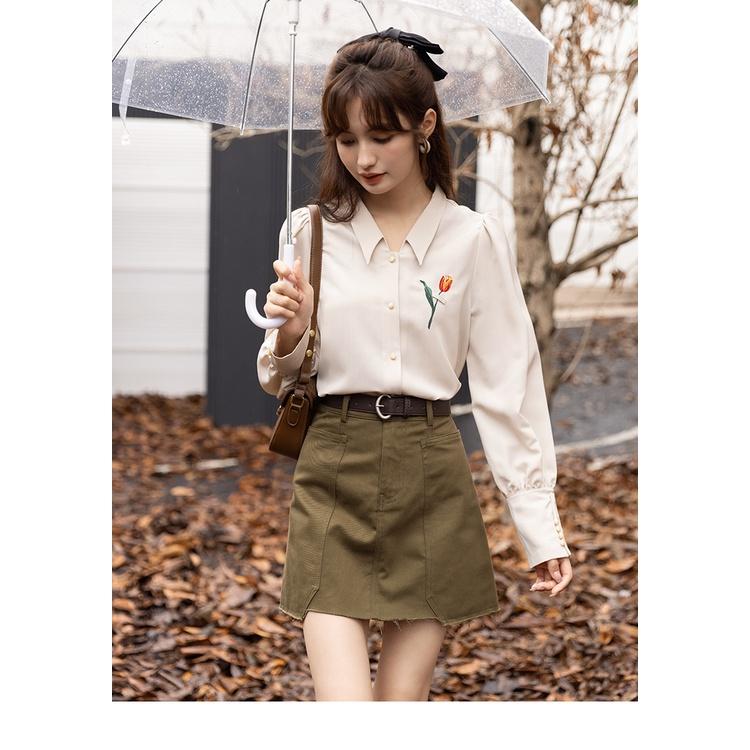 Áo sơ mi công sở thêu hoa tuy lip QUYÊN FASHION SMT009, màu hồng kiểu hàn quốc thanh lịch