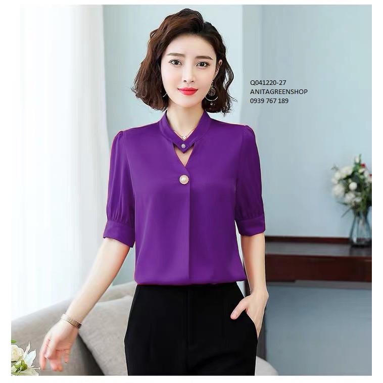 Q041220 ÁO SƠ MI CỔ TIM ĐÍNH NÚT