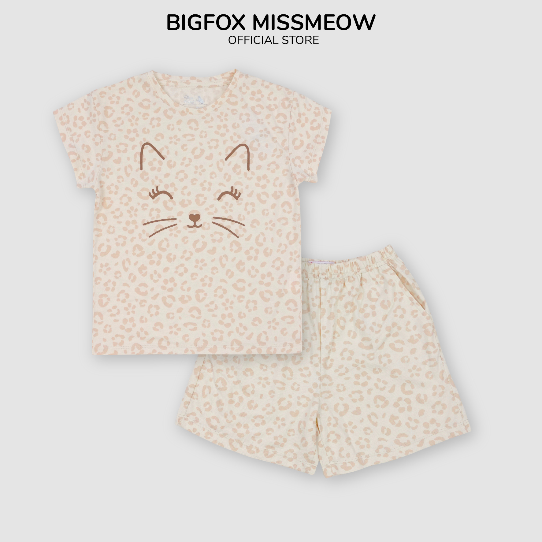 Set bộ cotton bé gái Bigfox Miss Meow size đại cộc tay mix chân váy hè cỡ 3,6,9,11 tuổi 30kg 40kg
