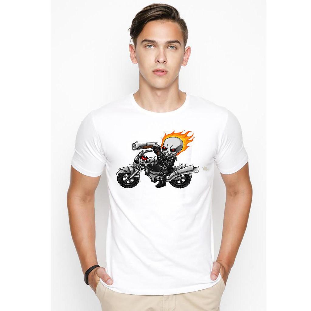 Áo thun nam cổ tròn in hình Ghost Rider phong cách hàn quốc vải dày mịn