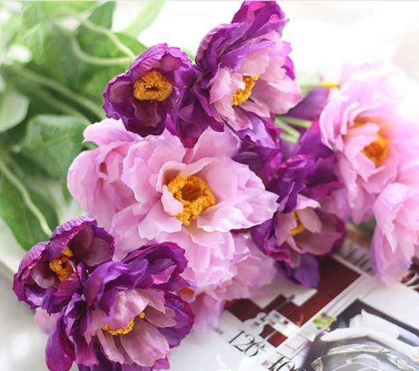 Hoa giả trang trí, 5 cành hoa hồng rosy cao cấp decor phòng khách, trang trí bàn làm việc, quầy bar nhà hàng, spa