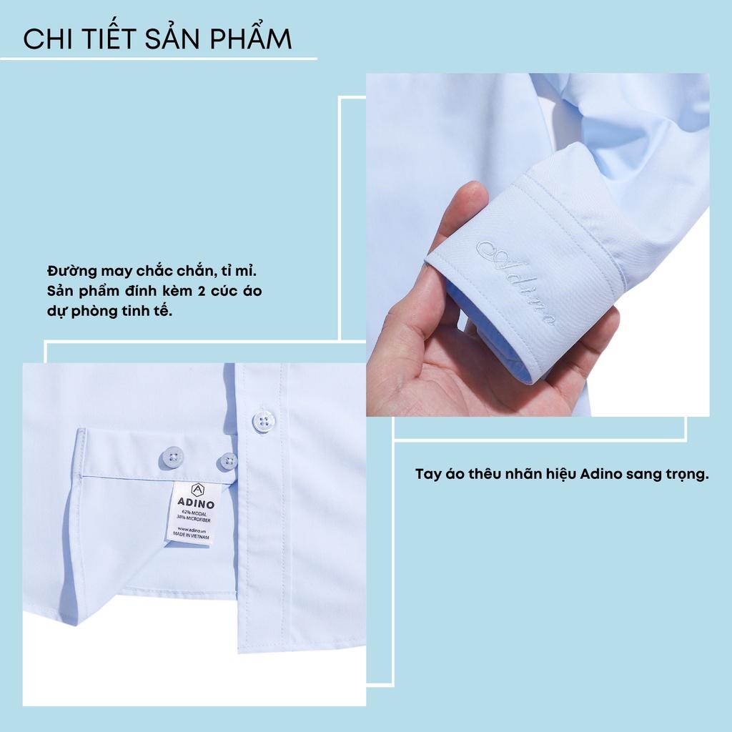 Áo sơ mi nam xanh nhạt dài tay ADINO vải nến lụa sợi sồi modal dáng công sở slimfit hơi ôm trẻ trung S304