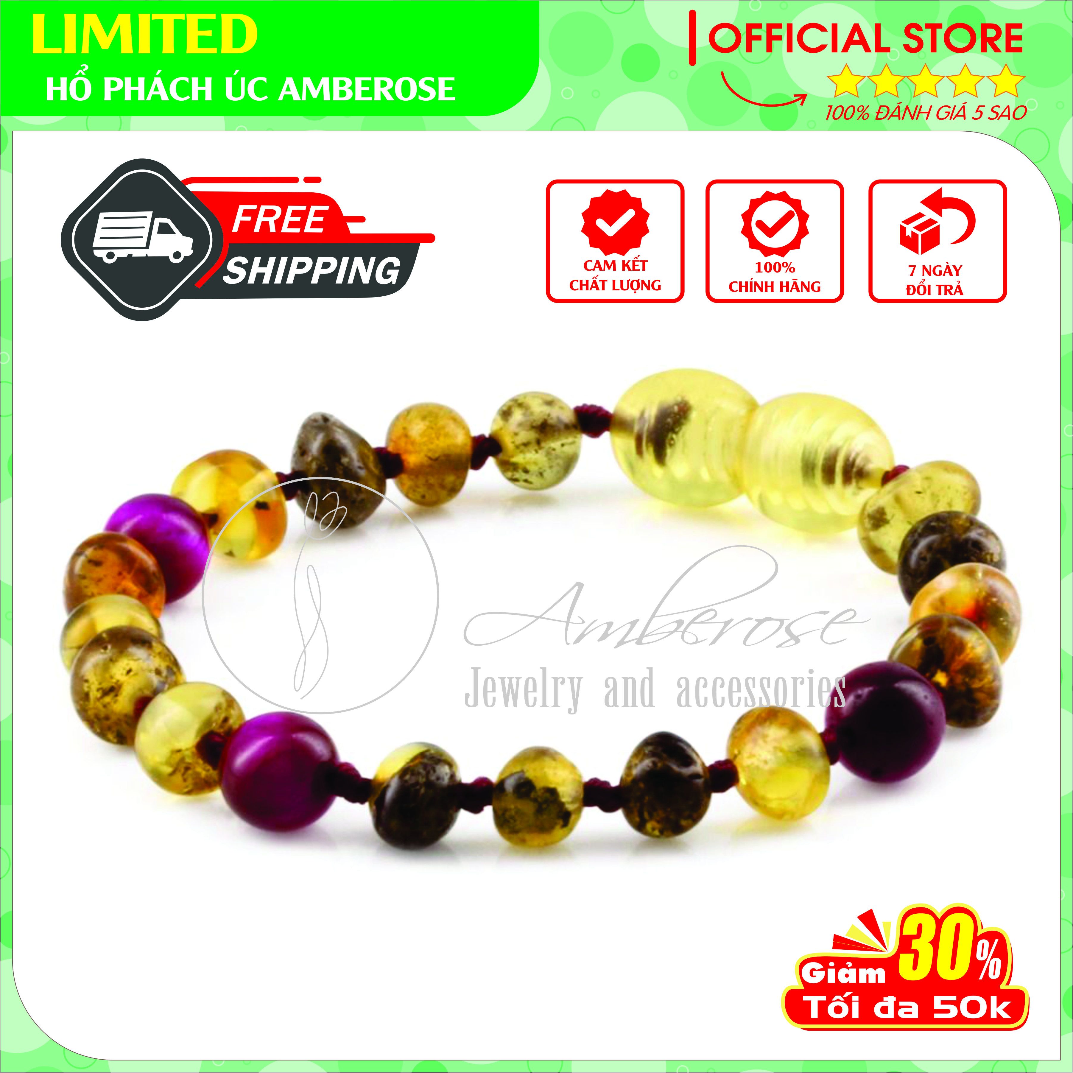 Bộ Vòng Hổ Phách Amber Úc Cho Bé 0 - 10 tuổi SABDTIM2