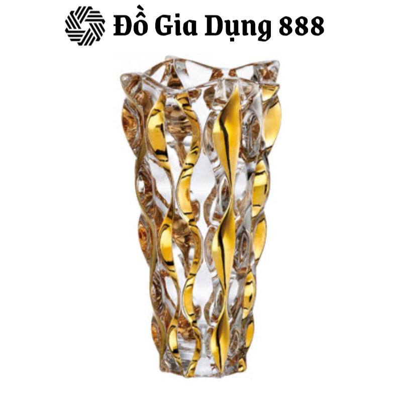 Lọ Hoa Pha Lê Bohemia Samba Mạ Vàng, Lọ Cắm Hoa Đẹp, Bình Cắm Hoa Thủy Tinh Cao Cấp, Cao 30.5cm, Nhập Đức