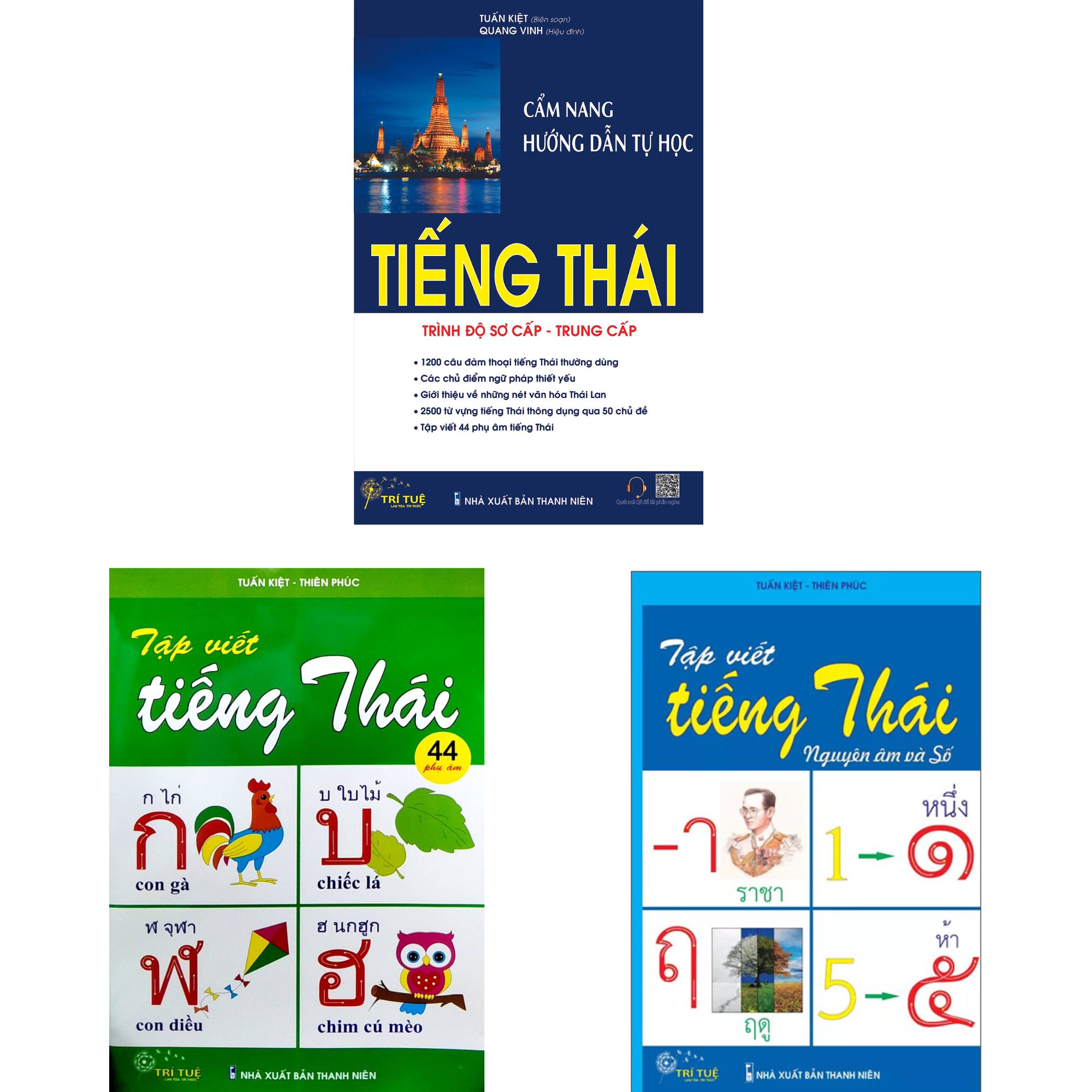 Combo Học Tiếng Thái - Cẩm Nang Hướng Dẫn Tự Học Tiếng Thái (Trình Độ Sơ Cấp - Trung Cấp) + Tập Viết Tiếng Thái - Nguyên Âm Và Số + 44 Phụ Âm