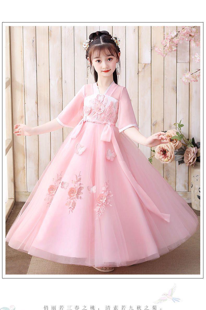 SHUANGYAN Hán phục nữ nhi mùa hè quần áo trẻ em cổ trang Đường trang ngắn tay áo mỏng váy ngắn siêu tiên cổ phong