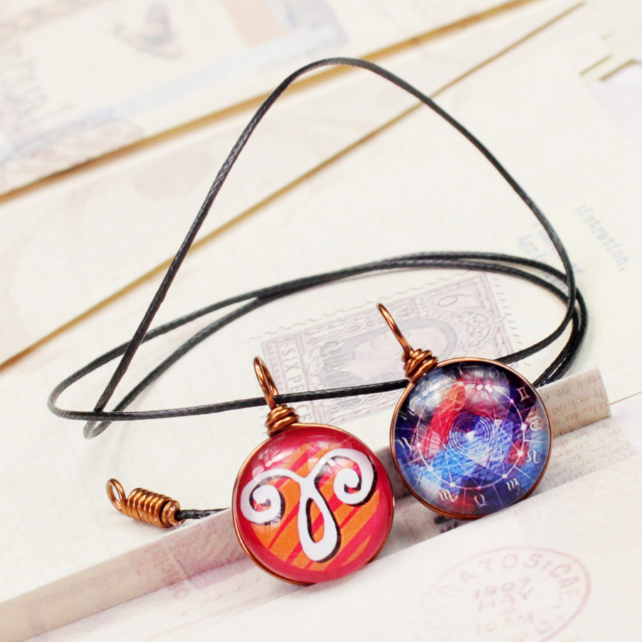 Dây chuyền mặt 14mm hình 12 cung hoàng đạo Zodiac màu sắc tươi sáng 14MM-002