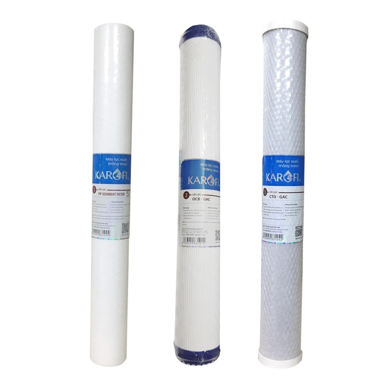 Combo 3 Lõi Lọc Nước Karofi 1,2,3 Máy Bán Công Nghiệp 20 Inch - Hàng Chính Hãng