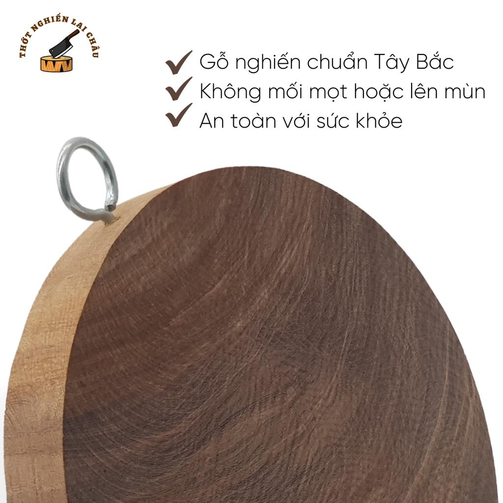 Thớt gỗ nghiến tây bắc sử dụng thái xắt thực phẩm cho gia đình, đường kính 24x2cm