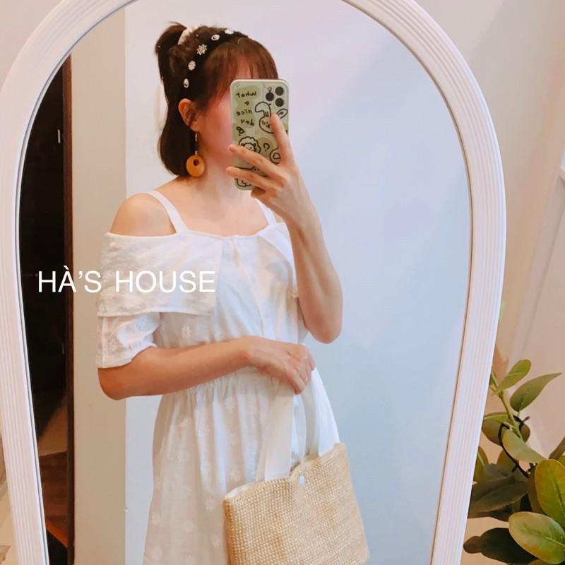 Đầm trắng hai dây bảng to trễ vai siêu cưng - Freesize 40kg-50kg
