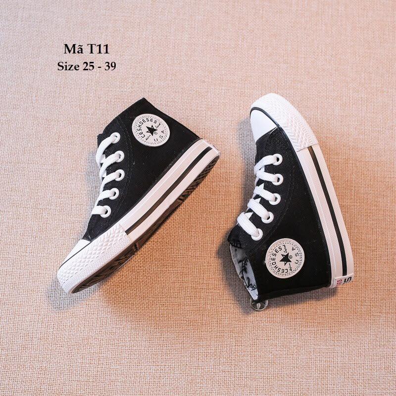 GIÀY THỂ THAO DÁNG CONVERSE CHO BÉ TRAI VÀ BÉ GÁI T11 ĐEN Kèm ảnh thực tế