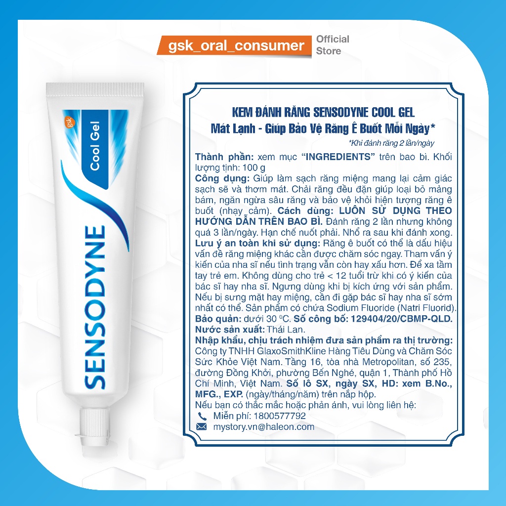 Kem đánh răng SENSODYNE Cool Gel - mát lạnh (100g)