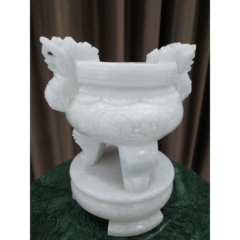 Lư hương đá trắng cao 35cm