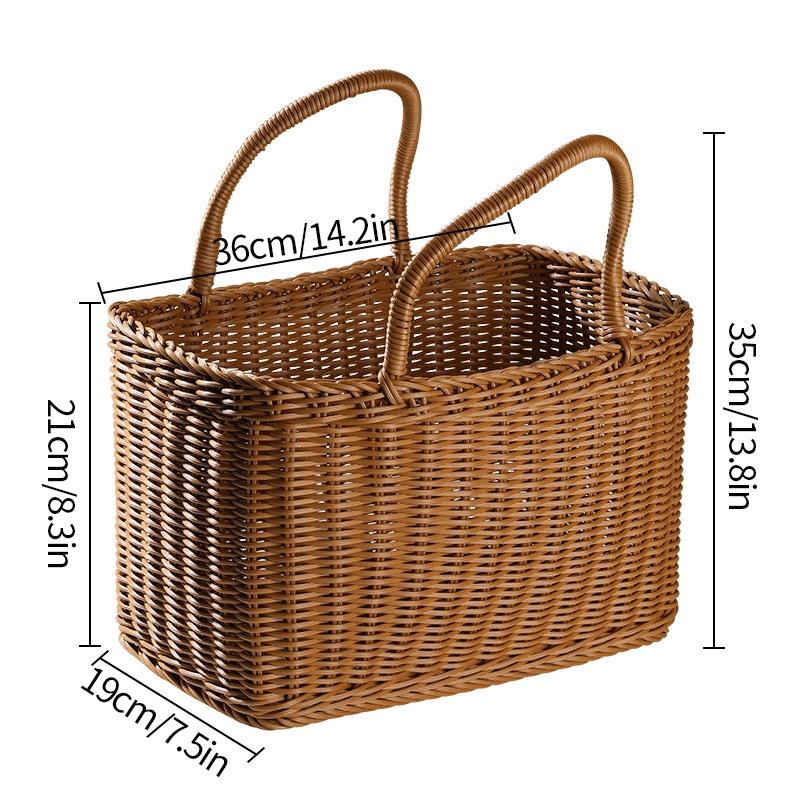Hand Weaving Fruit Storage Basket Handle Design Picnic Basket Home Organizer