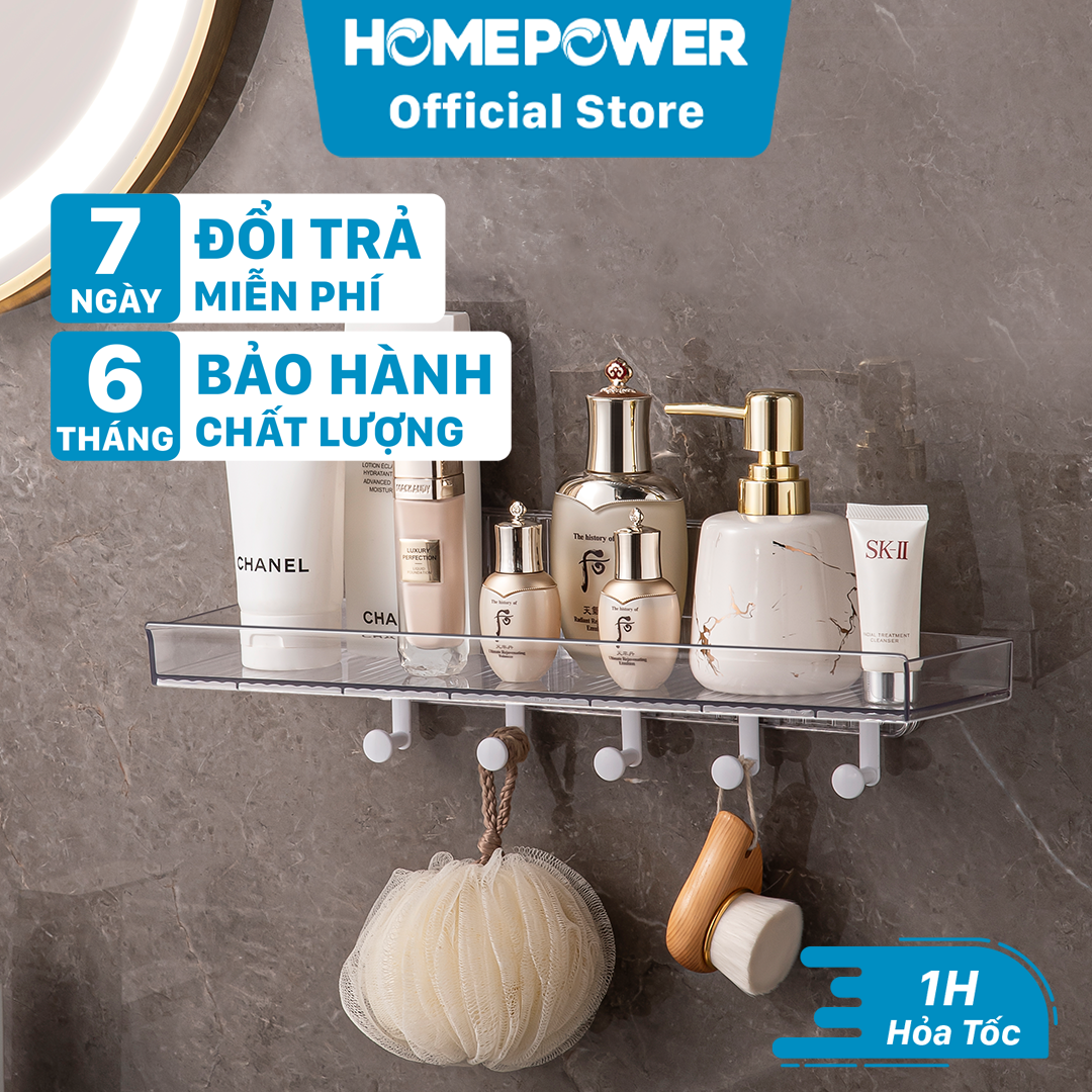 Kệ Nhà Tắm Dán Tường Homepower KCN-02 Có Móc Treo, Kệ Đựng Mỹ Phẩm Đa Năng