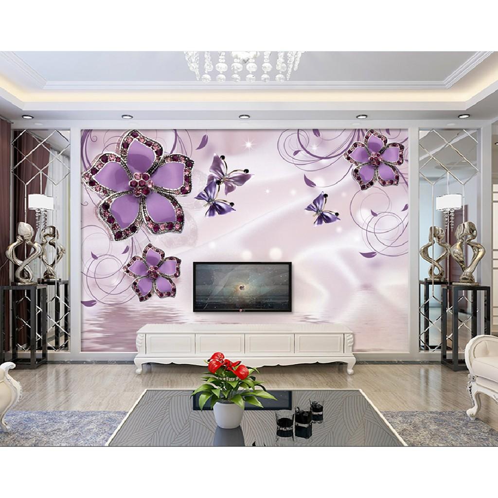 Tranh dán tường Hoa 3D - vải lụa phủ kim sa