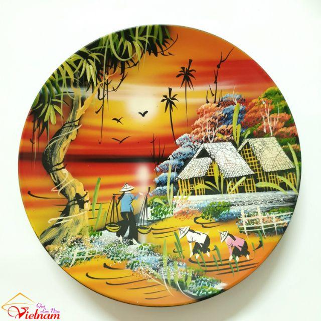 Đĩa Sơn Mài Lưu Niệm - Làng Quê Việt Nam