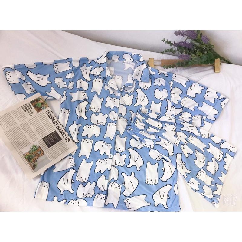 Bộ ngủ pijama chú gấu trắng vải cotton