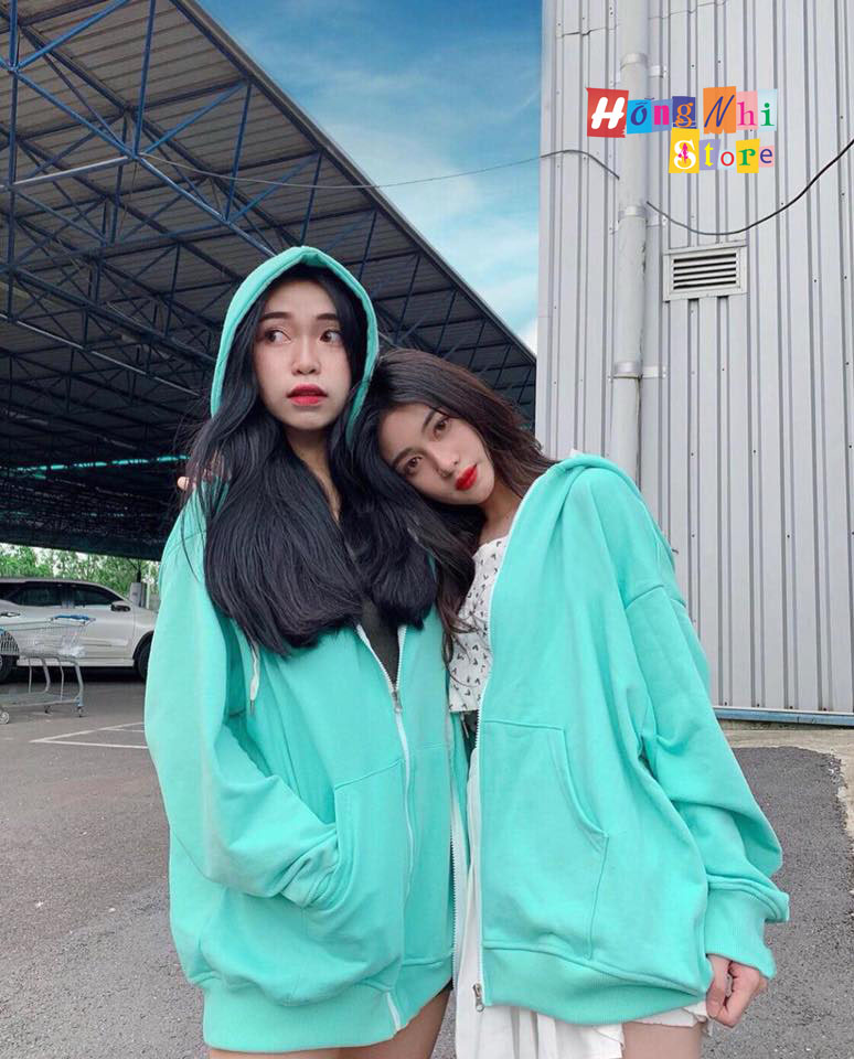 Áo Khoác Hoodie Zip Trơn Oversize Ulzzang Unisex Hoodie Dây Kéo Màu Xanh Ngọc Dáng Rộng - MM