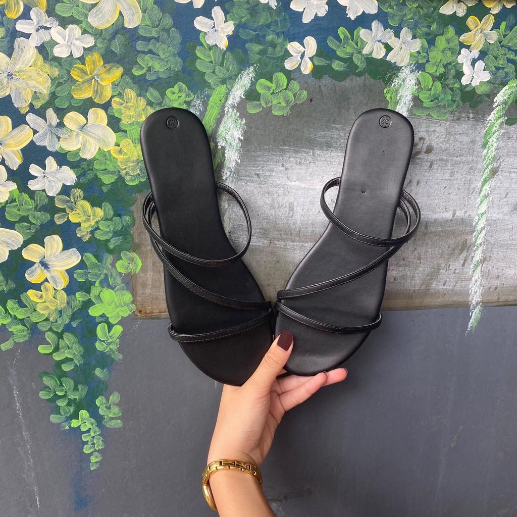 Dép sandal nữ đẹp thời trang đi biển đế bệt dây mảnh quai ngang chính hãng S027