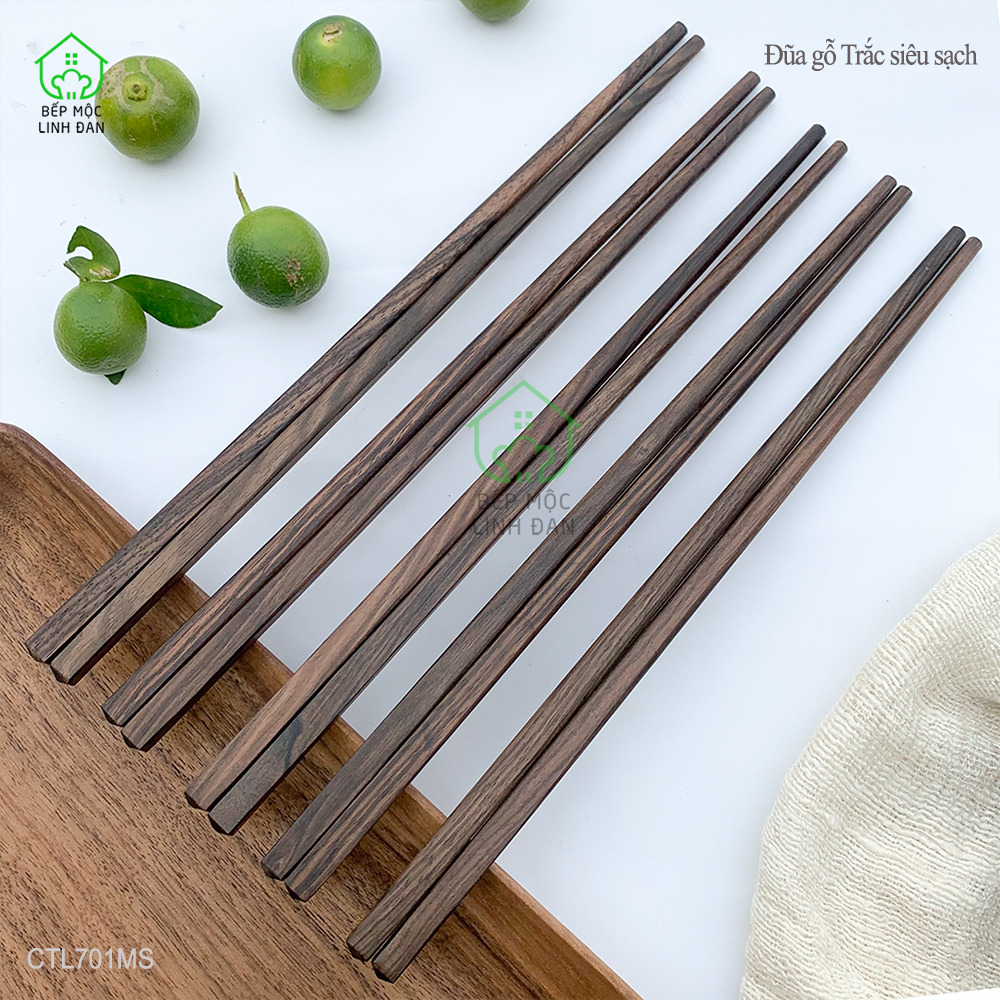 (5 Đôi) Đũa Gỗ Mun Sọc Tự Nhiên Để Mộc - Kháng Khuẩn Siêu Sạch [CTL701MS-5]