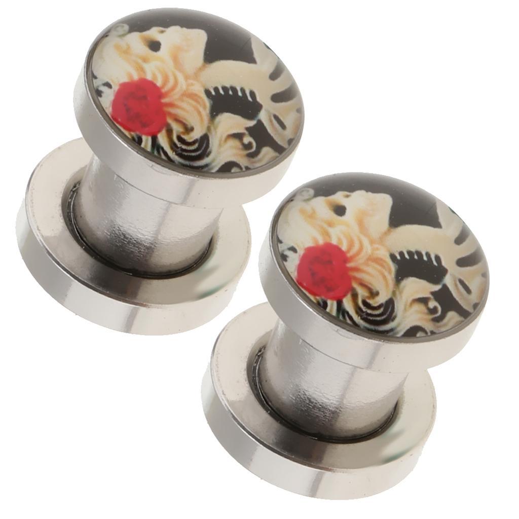 2 Pcs Gothic Red Rose Skull Ear Tunnels Expanders Halloween Gifts