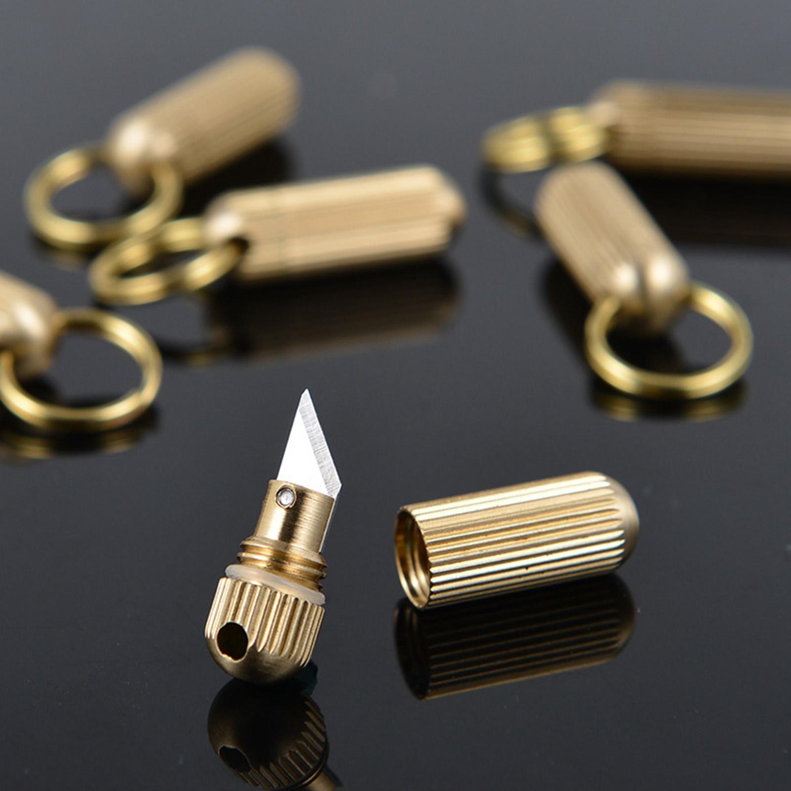 Brass Capsule Mini Knife Key Chain for Stripping Stickers Opening Cans and Unpacking Cartons Outdoor Hiking