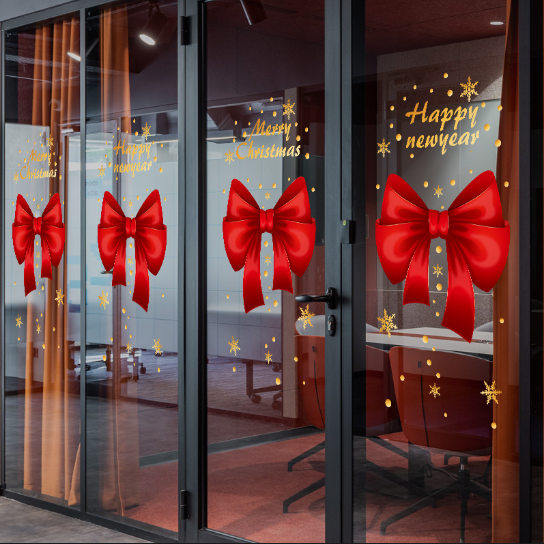 Decal trang trí Noel hít tĩnh điện - Cặp Nơ đỏ rực cực xinh