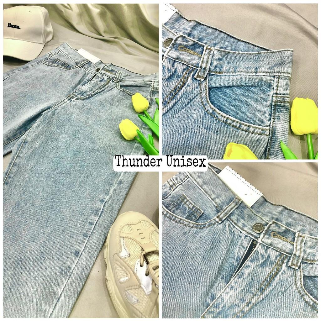 Quần Jean Nữ Dáng Baggy Thunder Unisex Cạp Lưng Cao Trơn, Ống Xuông, Rộng, Ulzzang Hàn Quốc, Co giãn ( VIDEO - ẢNH THẬT)