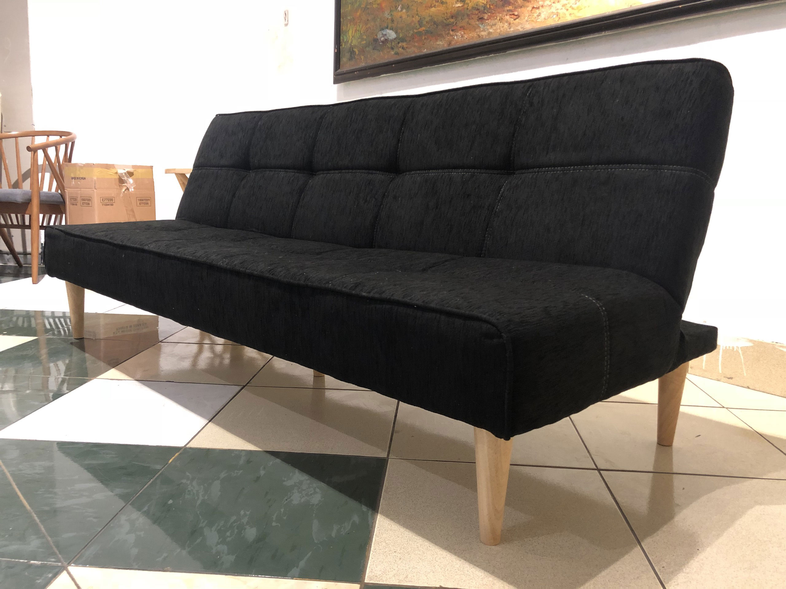 Sofa bed thông minh bọc vải màu đen có thể kéo thành giường ngủ