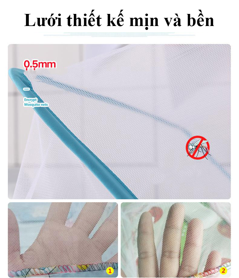 Màn chụp xếp gọn loại lớn, họa tiết thú hoạt hình vui nhộn, chống muỗi và côn trùng bảo vệ bé ngủ ngon