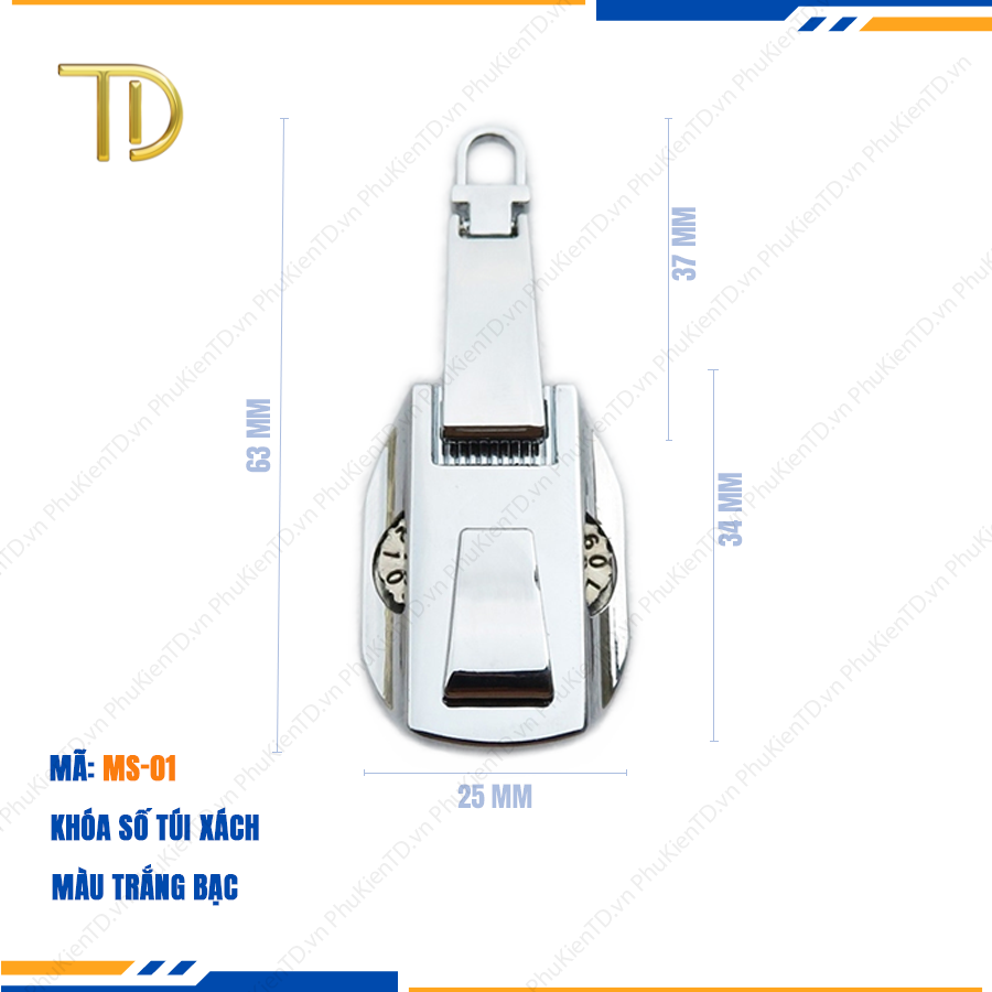 Khóa túi xách, Khóa số túi xách, Khóa số dây kéo đơn túi xách công nghệ mạ điện độ bền 5-8 năm