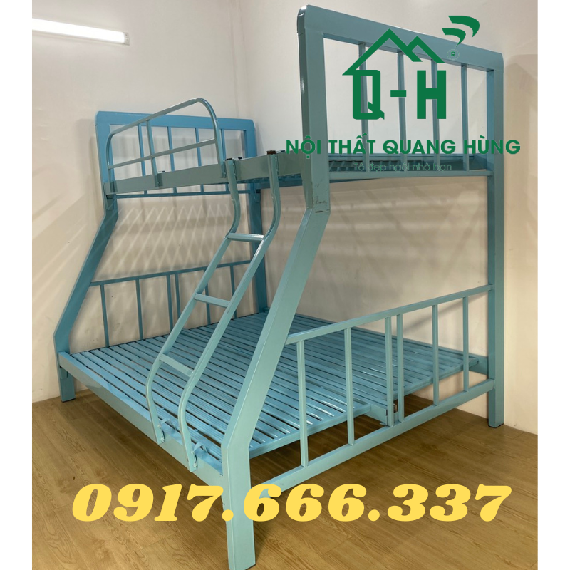 GIƯỜNG TẦNG SẮT HỘP 4X8 MÀU XANH DƯƠNG SIZE 1M2X1M6 DÀNH CHO GIA ĐÌNH