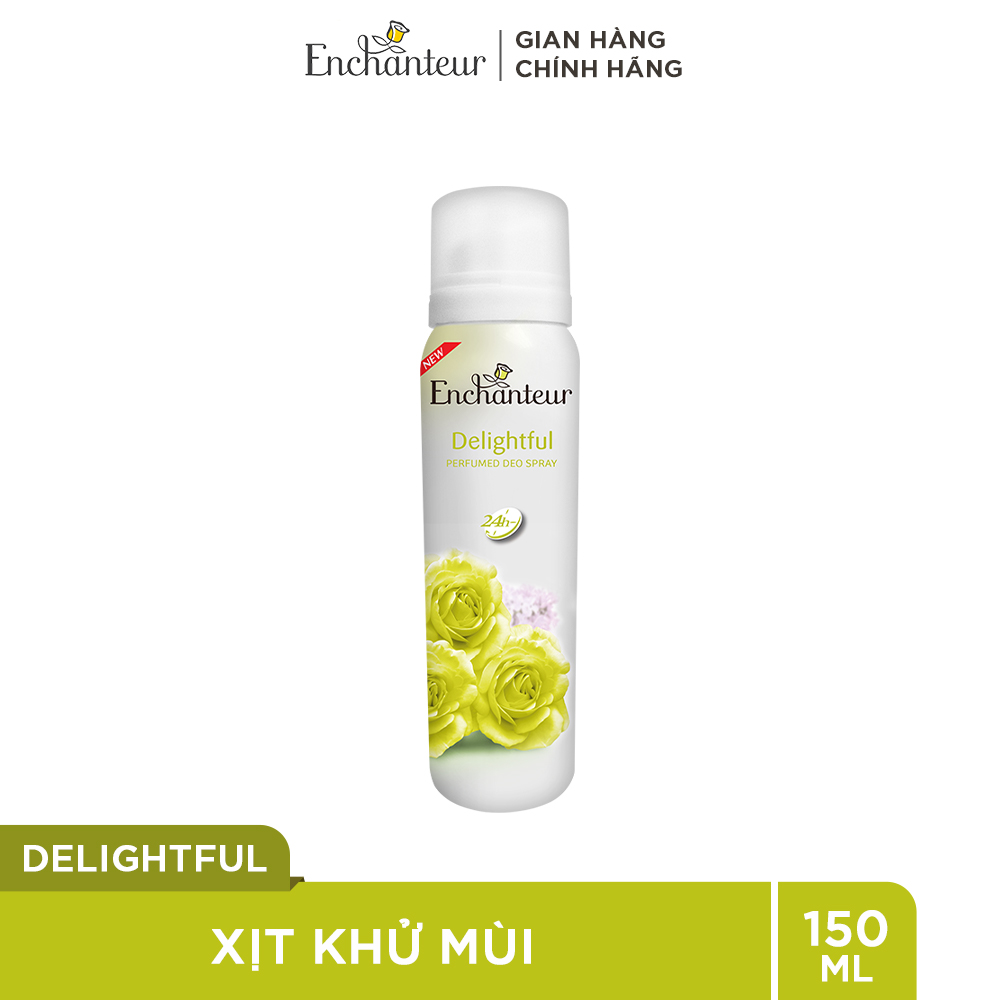 Xịt khử mùi nước hoa Enchanteur Delightful tự tin bừng sáng ngăn mồ hôi &amp; mùi cơ thể 150ml