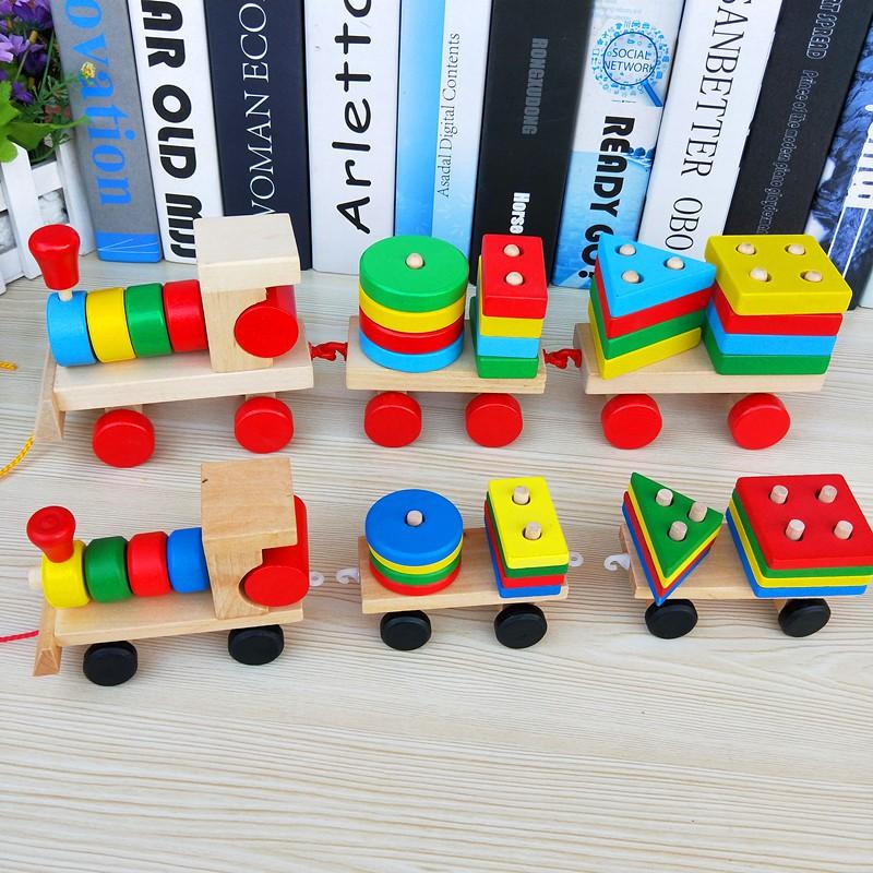 Đồ Chơi Đoàn Tàu Thả Hình Khối Bằng Gỗ Giúp Bé Phát Triển IQ